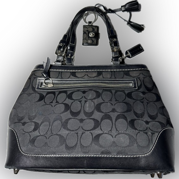 Coach Authentic Preowned. Black Signature Jacquard & Black Leather Satchel Bag. - Picture 1 of 15